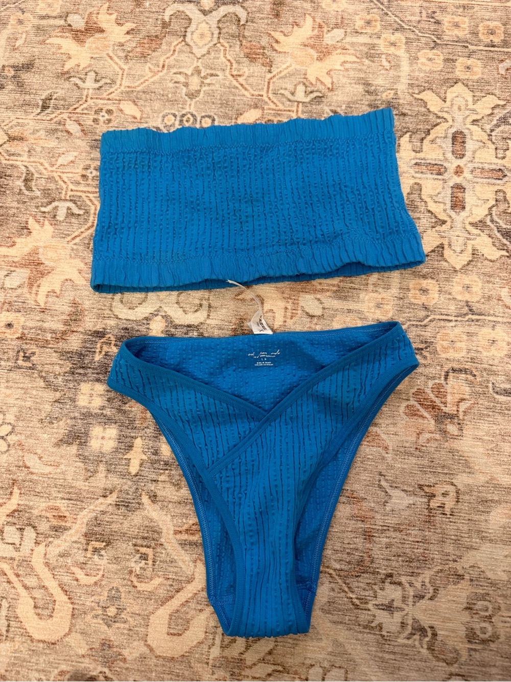 Urban Outfitters Bright Blue Smocked Bandeau Bikini Set